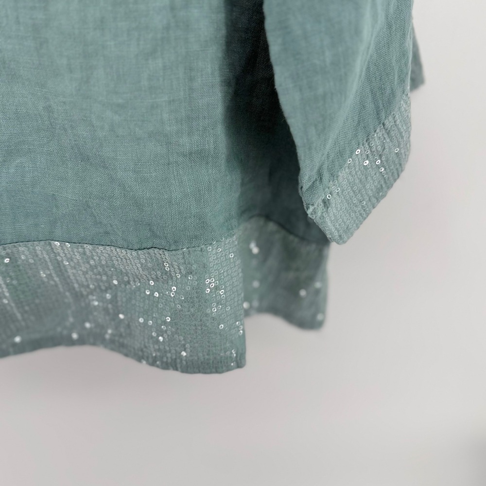 Bellambra Sage Green 100% Linen Sequin Trim Top Made in Italy Small - Picture 5 of 7